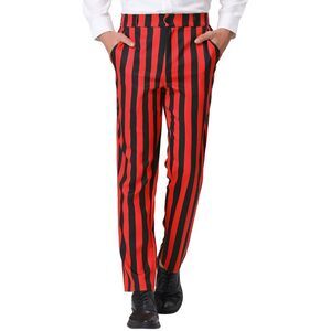 Striped Pants Casual Skinny Fit Color Block Pencil Dress Trousers Red Black